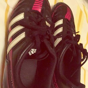 Pink white black adidas cleats